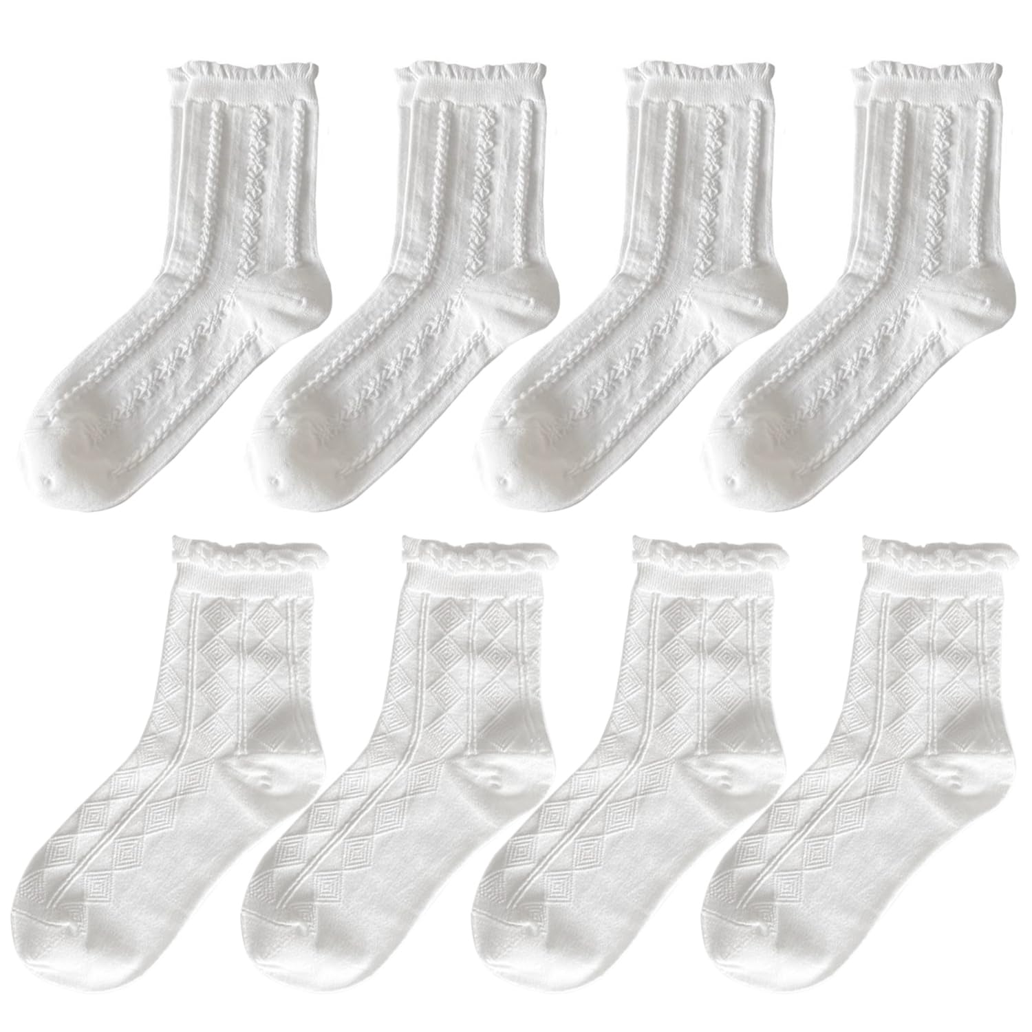 RNFKSU 4 Pairs Of Cotton Socks, Breathable Lace Socks, Casual And Comfortable Tube Socks, Ladies Non-Slip Socks, Daily Clothing Decoration Accessories.