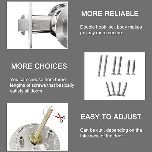 Miniatura 5 de LWZH Cerradura de puerta de bolsillo redondo de privacidad plateada cepillada, pestillo de manija empotrada invisible, cerradura de hardware de