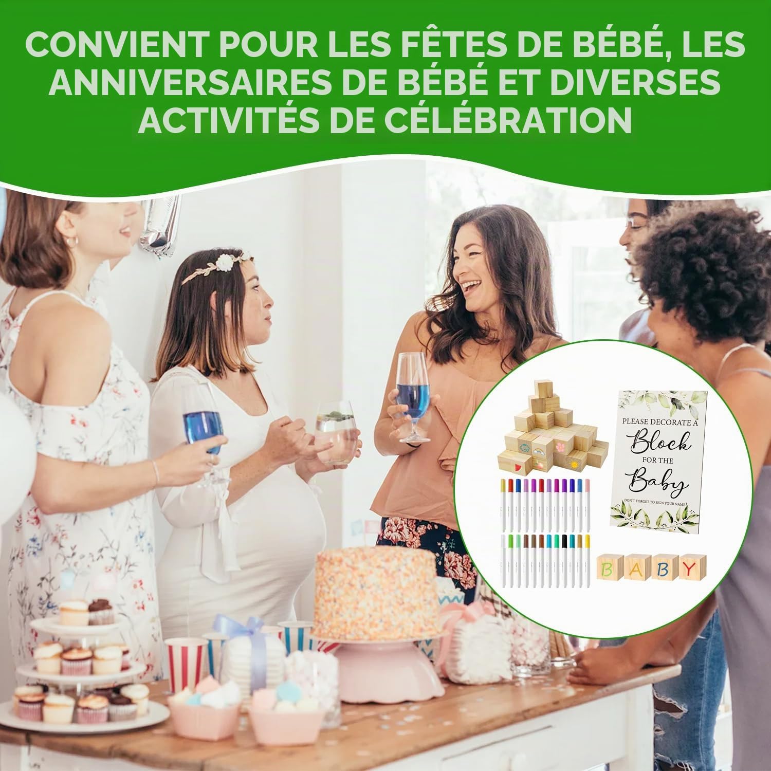 Lot de 75 Jeux de fête prénatale, Set de Jeux Autour de Bébé, Set de Jeux pour la Baby Shower, en Bois, Décoration avec Stylo de Couleur, pour fête prénatale garçon et Fille