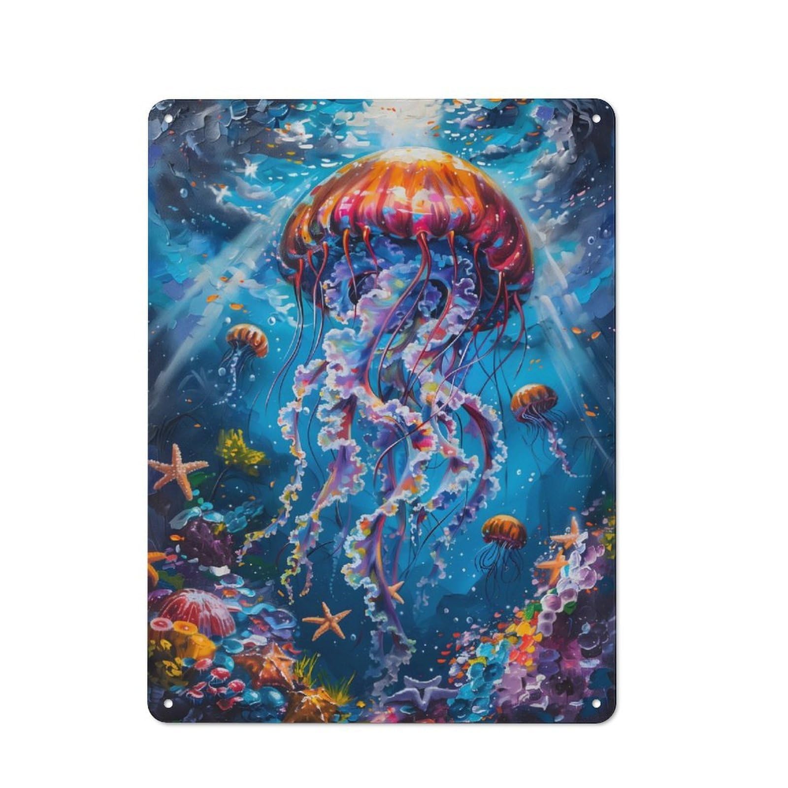 Junmoney Vibrant Jellyfish Underwater Classic Metal Wall Plaque 40X30cm, Retro Room Decor For Bedroom, Office, Home Bar Or Dining Room