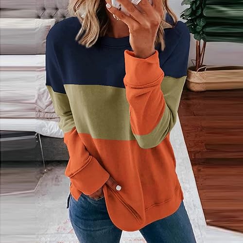Miniatura 2 de Handyulong Sudaderas para mujer, sudadera casual de manga larga con cuello redondo y estampado a rayas