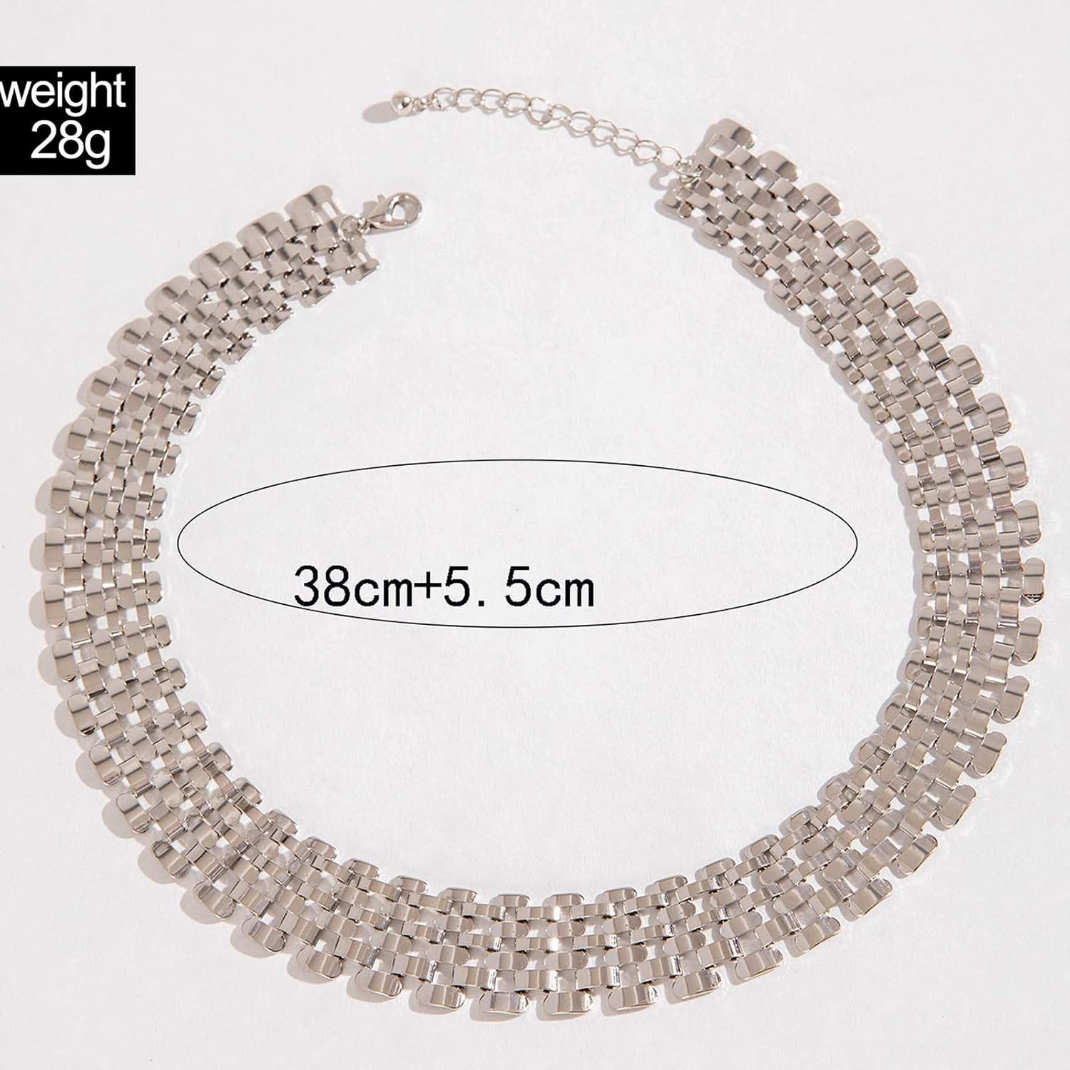 Silver Chunky Chain Necklace Simple Bib Collar Necklace Thick Geometric Chain Collarbone Necklace Table Chain Statement Necklace Hip Hop Jewelry for Women - Image 6