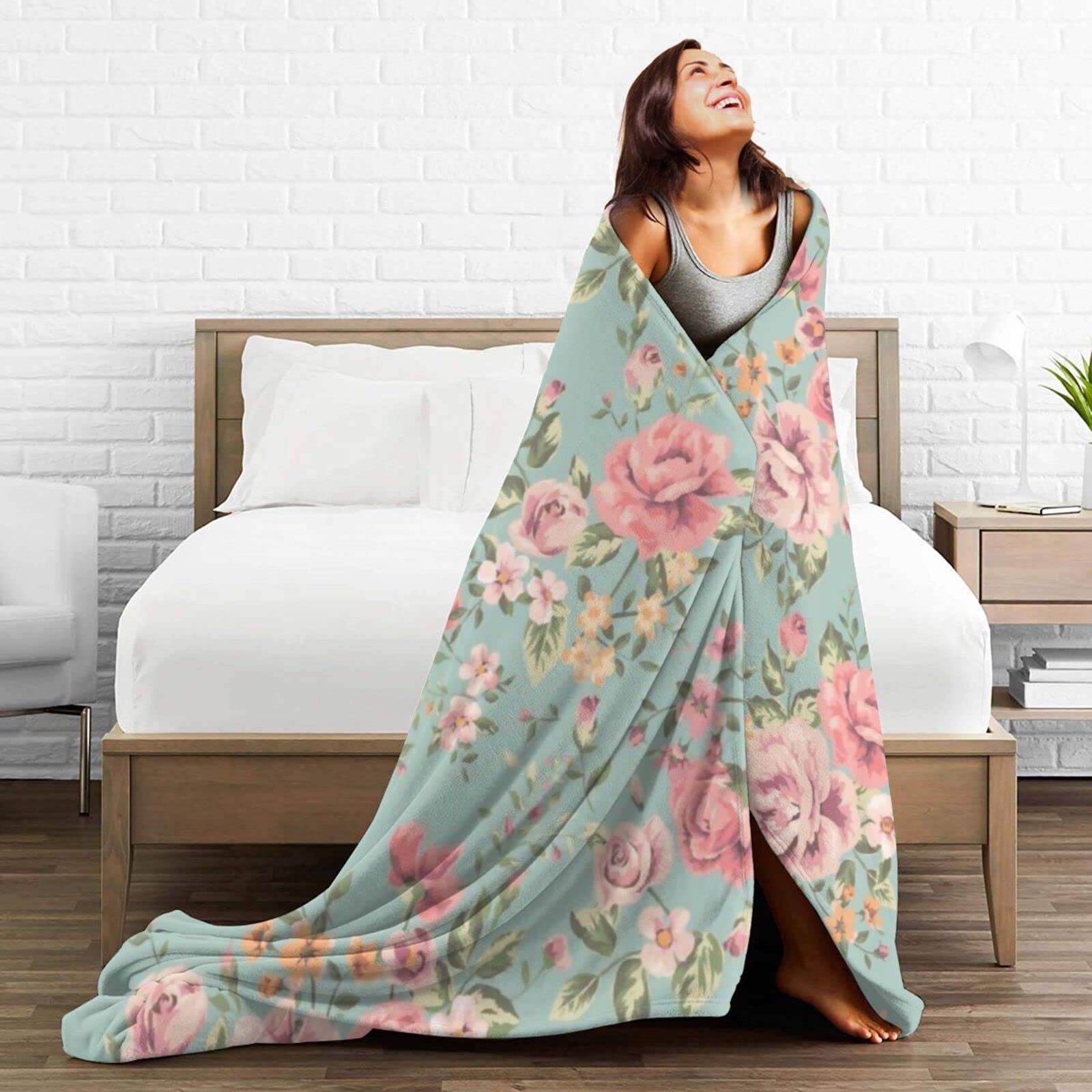 Amazon｜毛布 ピンク バラの花 花柄 ブランケット ひざ掛け毛布