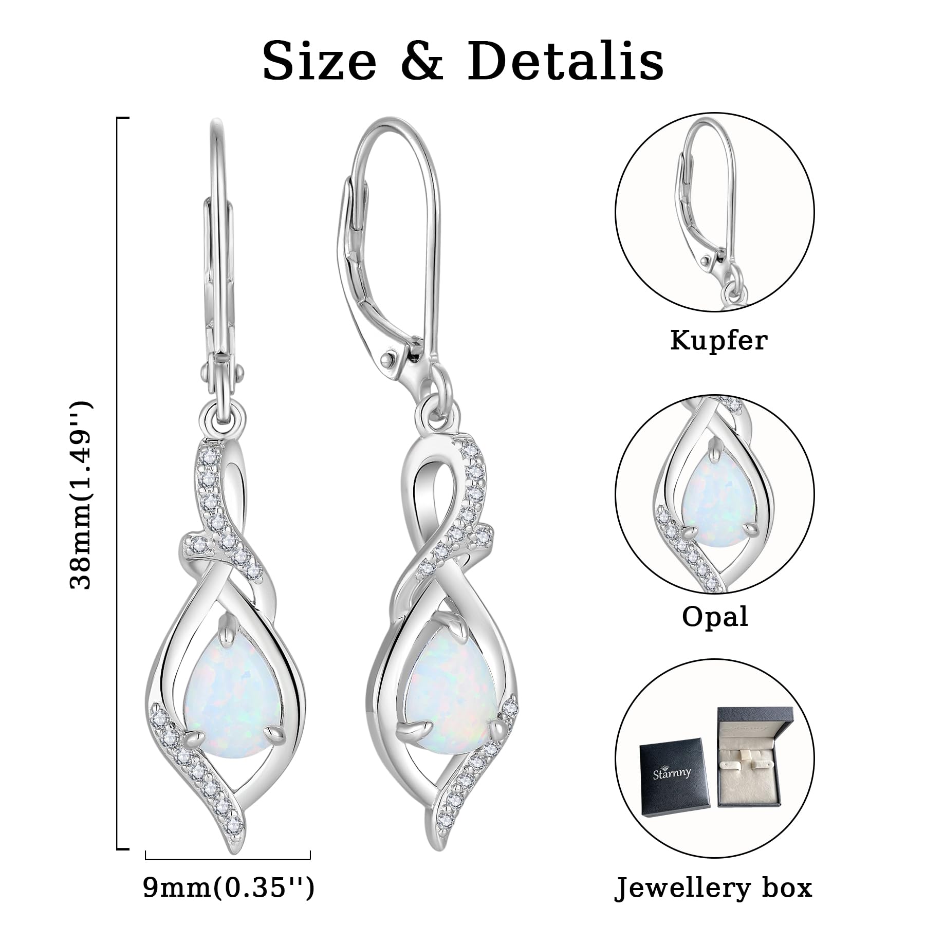 Damen Opal Ohrringe Tropfen Hängend 3A Zirkonia Geburtsstein Schmuck Muttertag Valentinstag Weihnachten Geschenke für Frauen