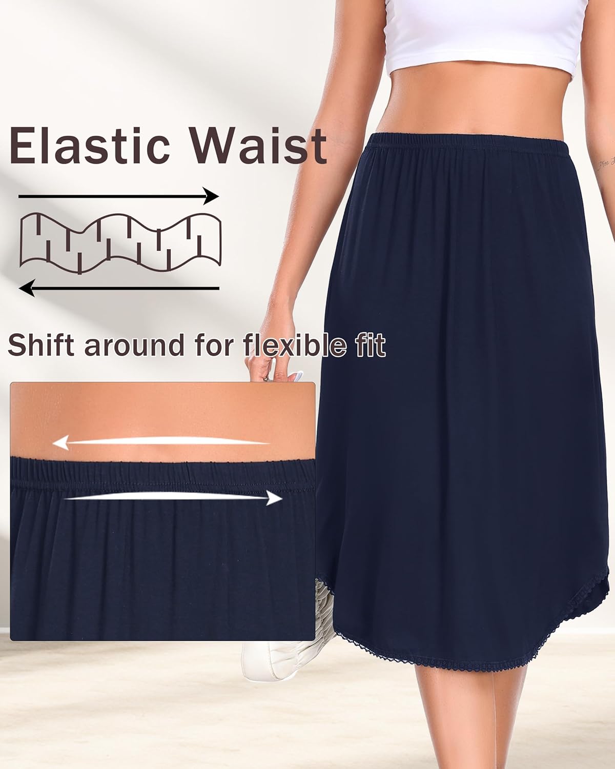 Women's Half Slips Long Underskirts Soft Waist Half Slip for Under Dress Nightdress S-3XL - Image 2