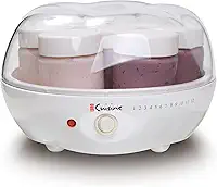 Euro Cuisine Máquina elétrica de iogurte YM80 - Promove a saúde intestinal com iogurte caseiro rico em probióticos - incubadora de iogurte doméstico com frascos de vidro, branca