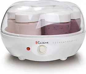 Euro Cuisine Máquina elétrica de iogurte YM80 - Promove a saúde intestinal com iogurte caseiro rico em probióticos - incubadora de iogurte doméstico com frascos de vidro, branca