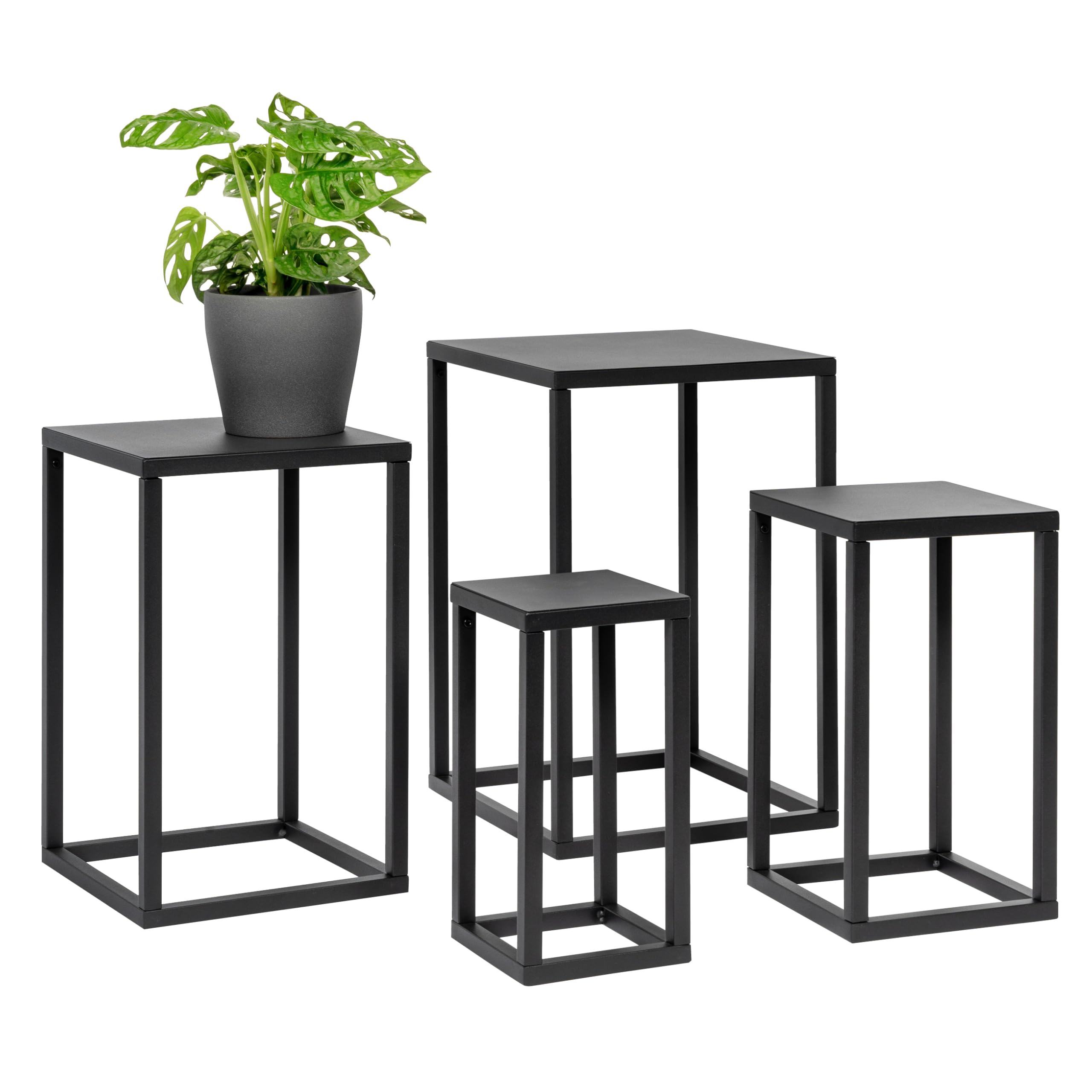 bremermann Lot de 4 supports de fleurs en métal - Colonne de fleurs moderne - Idéal pour le salon, le couloir et le bureau - Étagère stable et peu encombrante pour la décoration et les plantes (Noir)