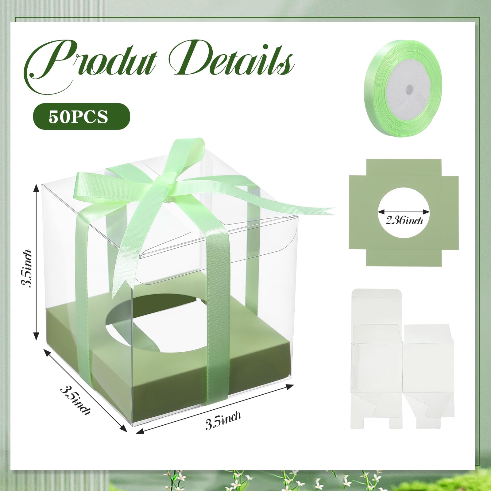 50 cajas transparentes para cupcakes, contenedores individuales de plástico de 3.5 pulgadas, cajas individuales para cupcakes con insertos y cinta, soportes individuales para cupcakes, almacenamiento