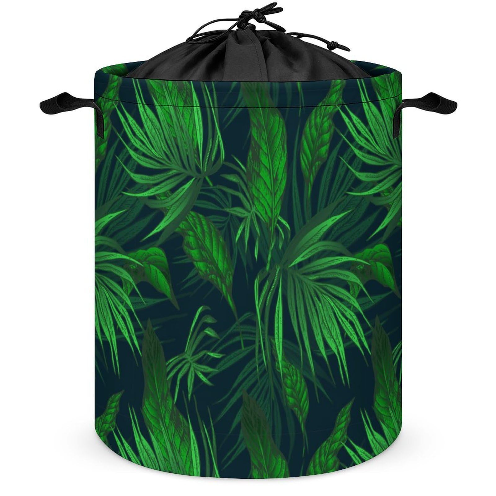 Qjjinxior Drawstring Laundry Hamper, Green Tropical Jungle Plant Laundry Basket, Washing Basket with Handle
