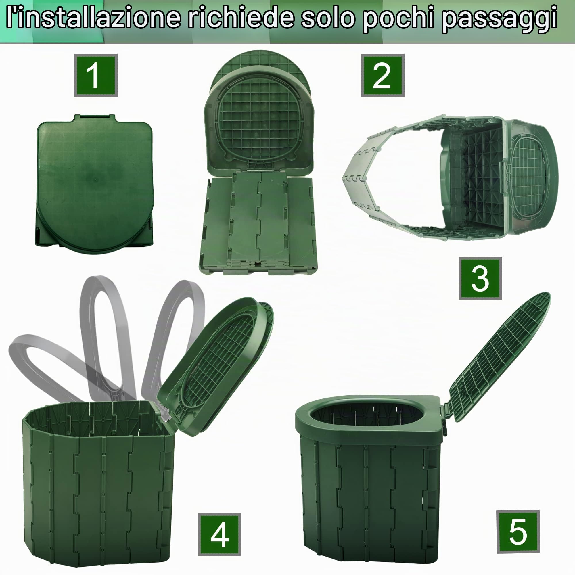 KINSPORY Toilette Portatile, WC Portatile, WC Portatile per Campeggio | WC Camper, Camping Toilette (Verde con coperchio)