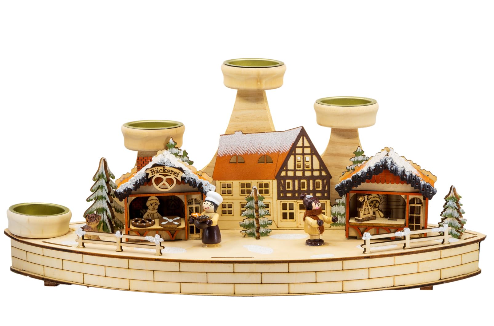 Kaladia Photophore et chandelier de l'Avent - Motif marché de Noël et boulangerie - Avec éclairage d'ambiance - 38 x 15 x 17 cm