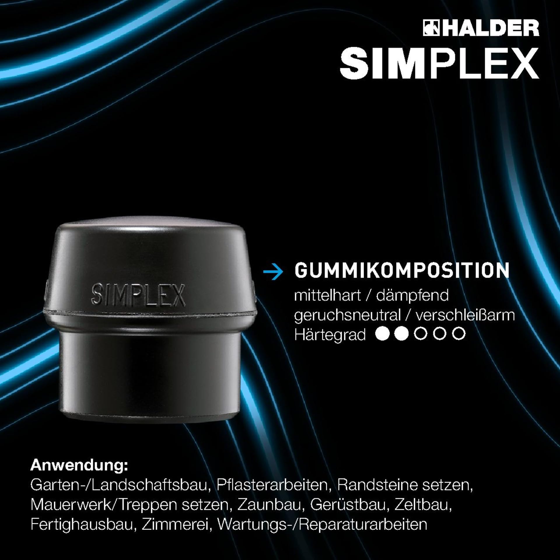 SIMPLEX-Vorschlaghammer, Gummikomposition/Superplastik; mit Tempergussgehäuse und Hickorystiel, D=80 mm, 3027.081