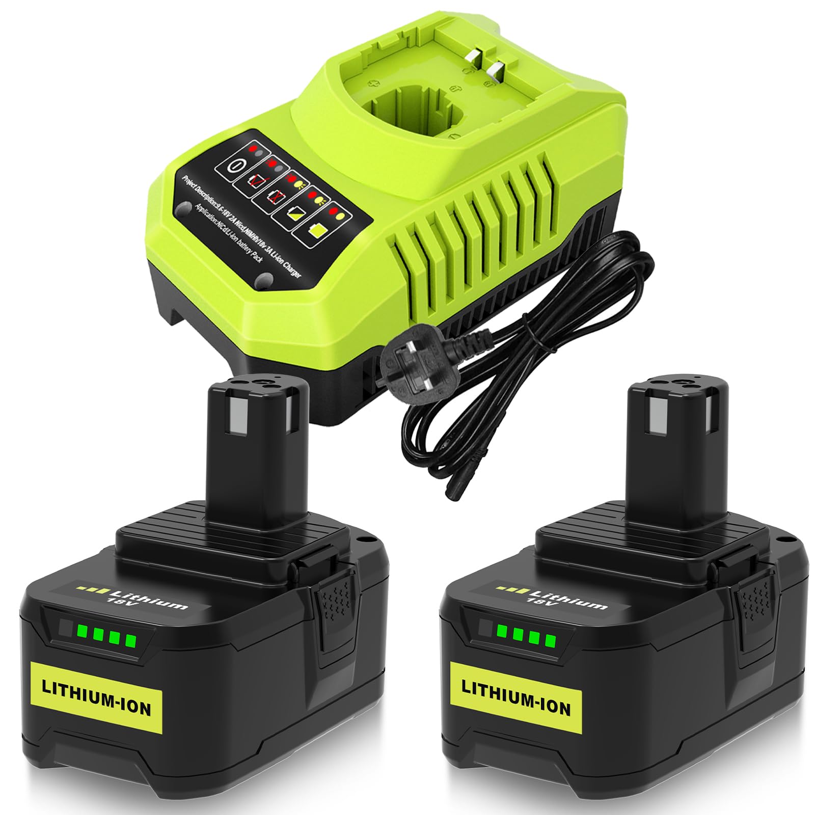2 Pack 8.0Ah Replacement for Ryobi Battery 18V+Charger P117 for RB1850X