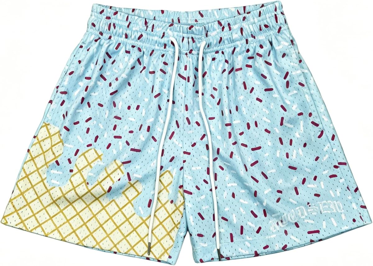 Boys Ice Cream Mesh Athletic Shorts Breathable Gym Baseball Shorts | Side Pockets, 100% Polyester Mesh, Lightweight Summer Shorts Blue, Sizes 5-14 Years