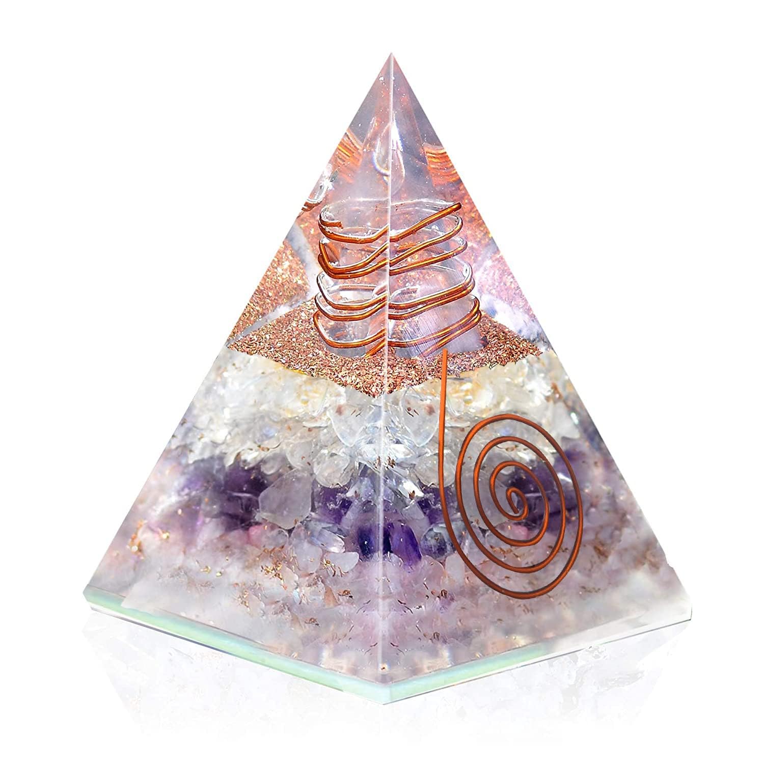 Orgonite Magic Crystals Pyramid for Success, Inner Peace, Wisdom, Unconditional Love, Confidence & Protection | Handmade(Triple Layered [Amethyst, Rose Quartz, Clear Quartz])