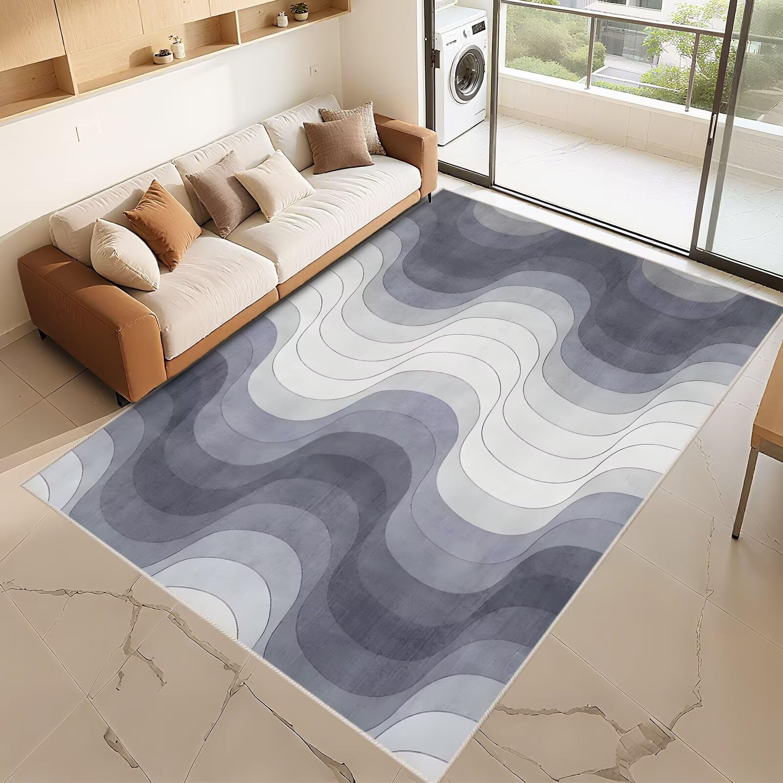 Tapis de bureau salon rayures abstraites bleu gris 130x190