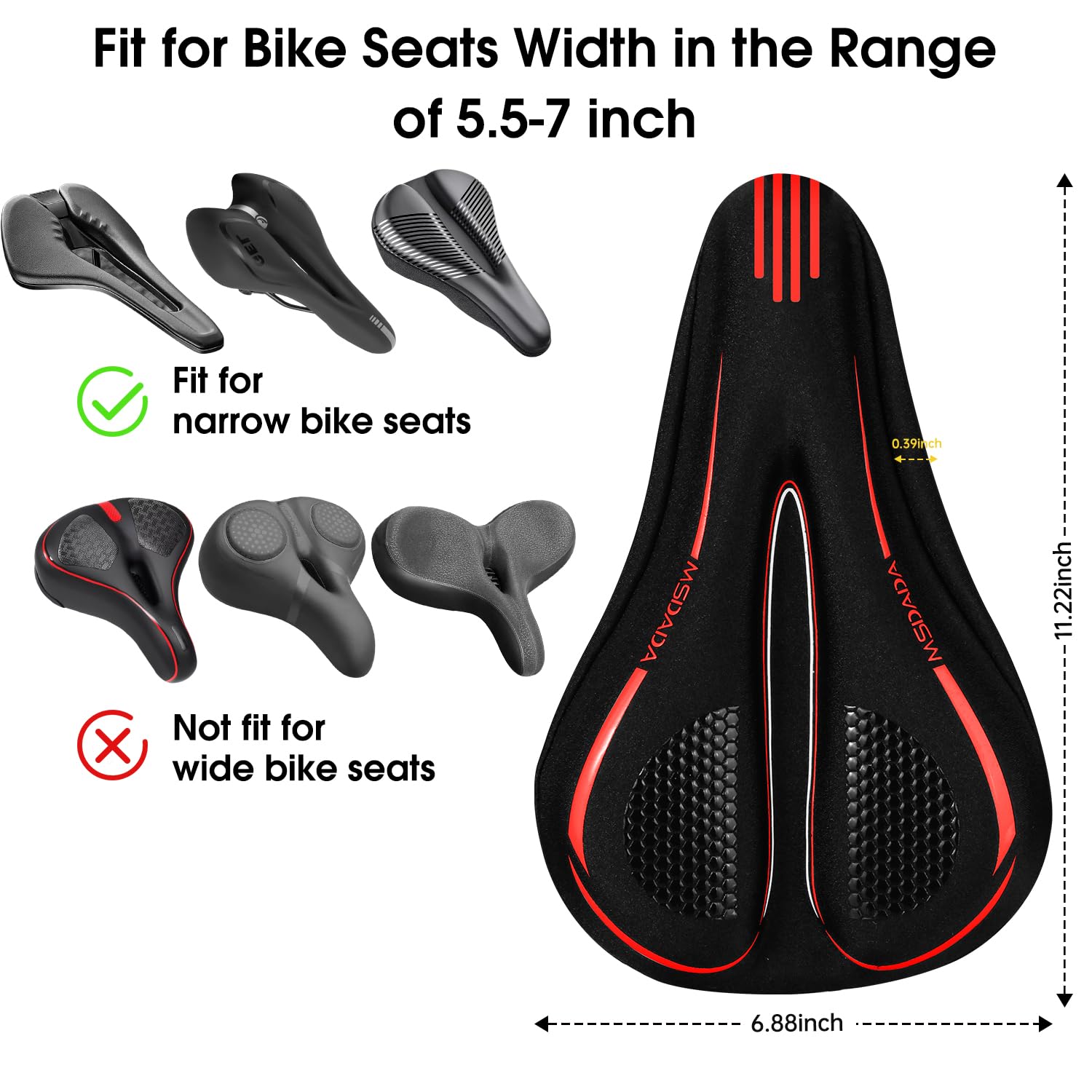 New Gel Bike Seat Cover Padded, MSDADA Soft Bike Seat Cover Cushion for Men & Women - Image 2
