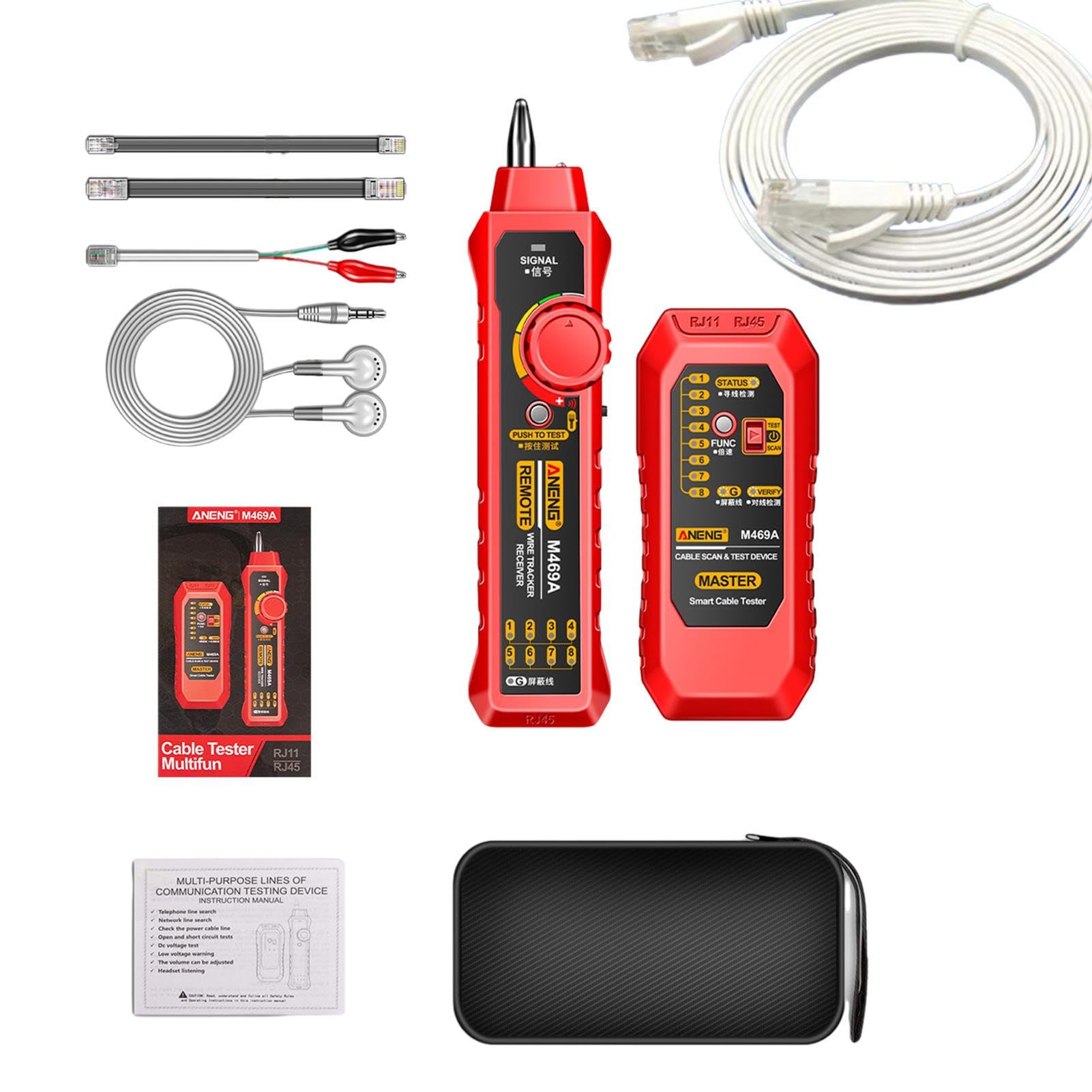 NOYAFA Netwerkkabeltester met IP-scanner, CAT5E CAT6 Ethernet-tester, PoE-ping-test, poortknipperend, TDR-kabeltoner voor RJ11 RJ45 Ethernet