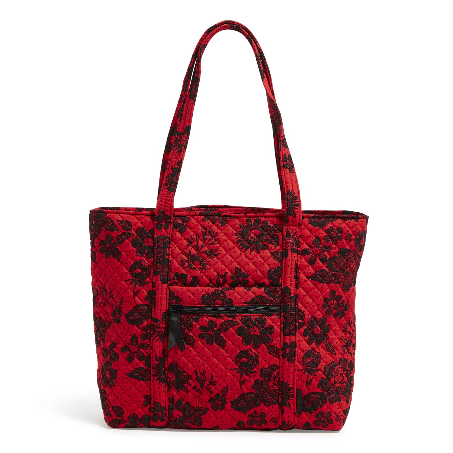 Vera Bradley Cotton Collegiate Vera Tote Bag (Multiple Teams Available), Red/Black Rain Garden
