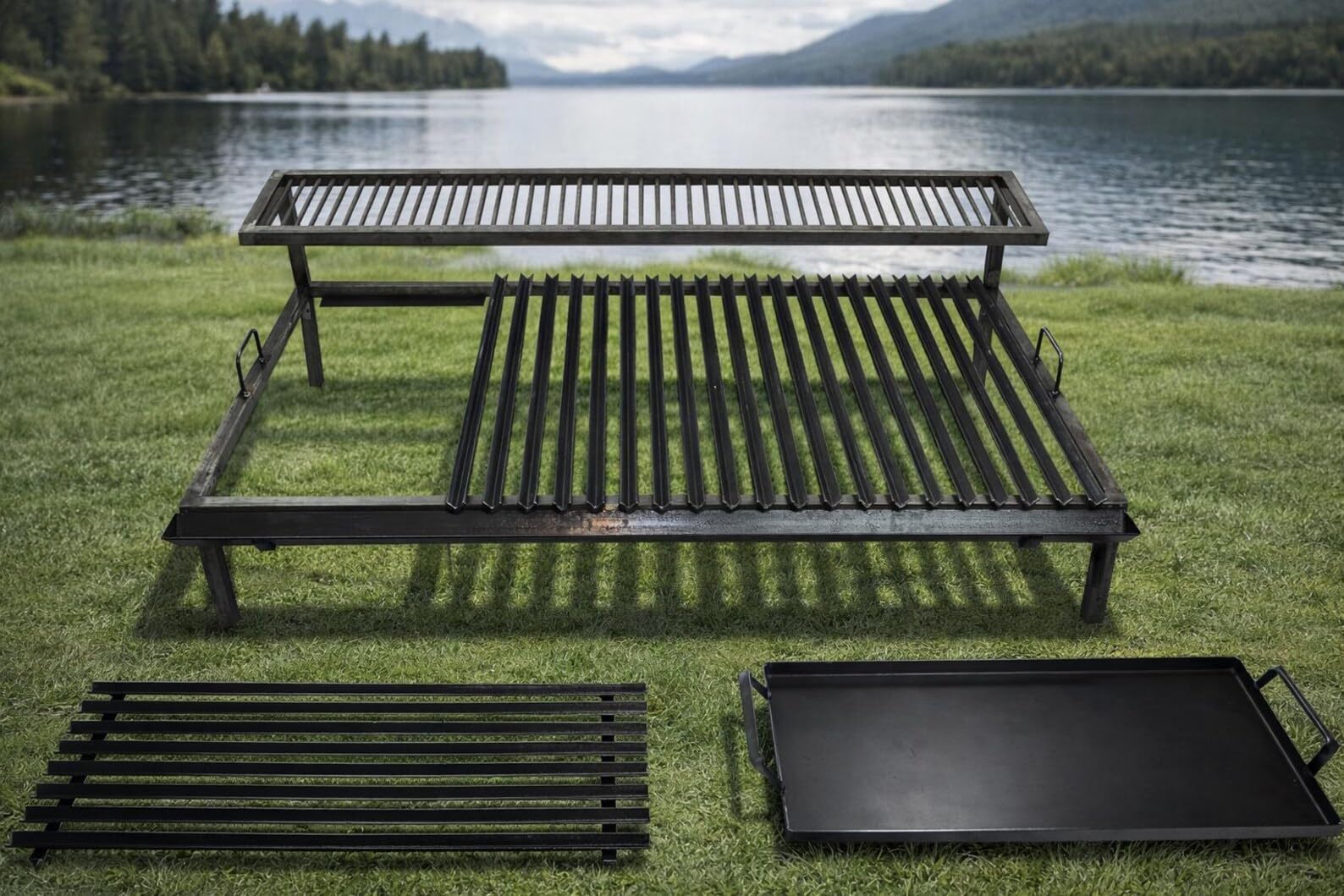 Premium Argentine Grill – Griglia in ferro angolare con manici e padella di scarico, Heavy Dutyl – BBQ – Emparrillado con manijas, Asado Argentino Sor pampa grill – (80 x 50 cm)