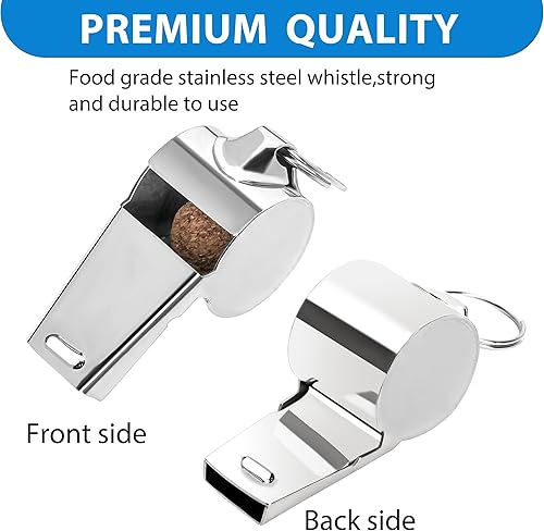 Miniatura 4 de Whistle - Paquete de 3 silbatos deportivos de metal para entrenadores, árbitros deportivos con cordón, silbatos de entrenador para adultos, silbatos