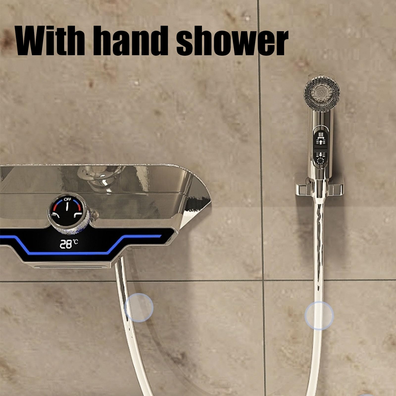 Conjunto de grifería para bañera con rociador, llenador de bañera Tipo Cascada montado en la Pared con Ducha de Mano, Grifo de bañera Moderno de Alto caudal, A: Gris