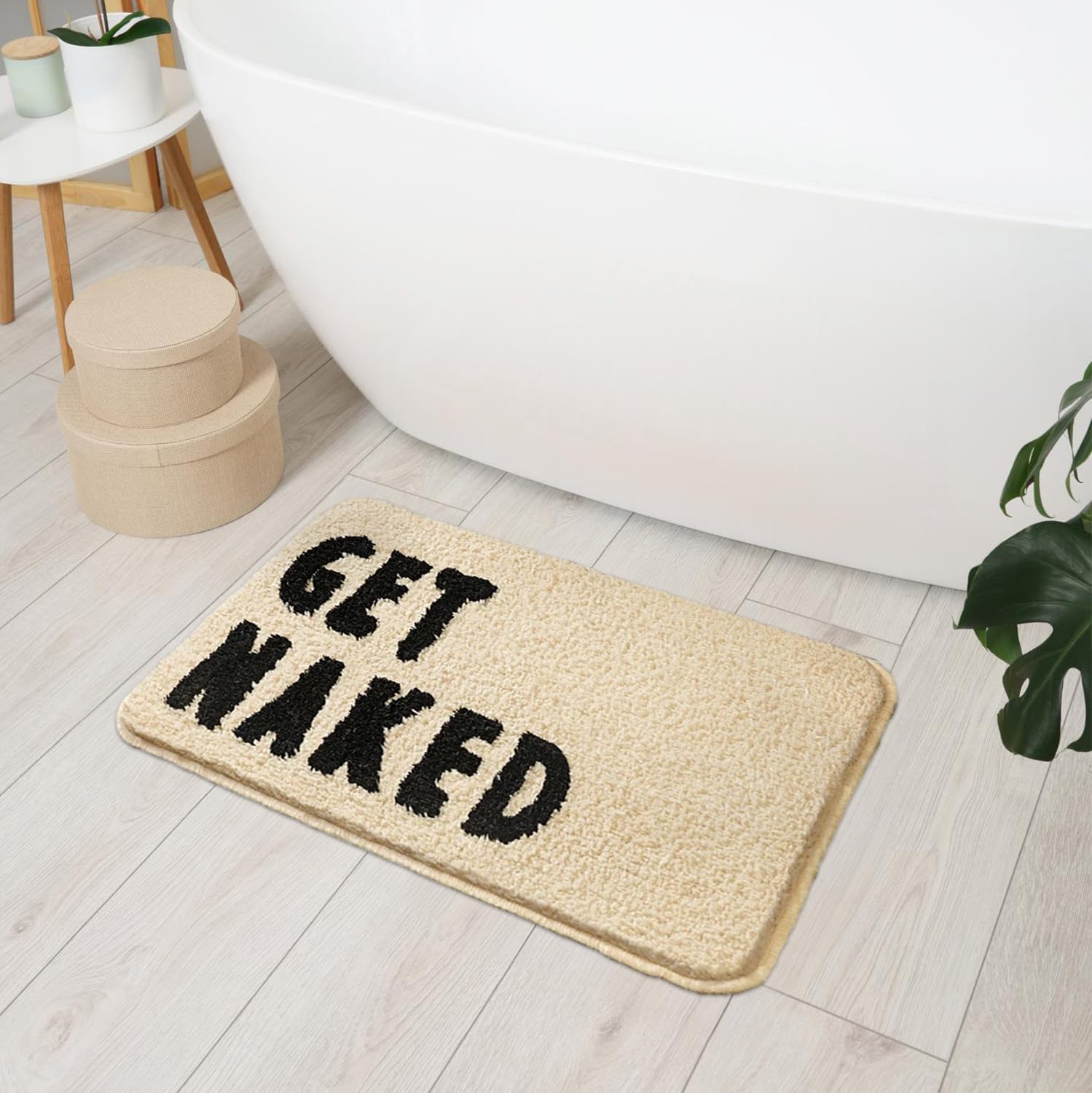 Get Naked Bath Mat, Simple Beige Fun Bathroom Rug, Water Absorbent Non-Slip Bathroom Floor Mats, Soft Microfiber Woven Mat