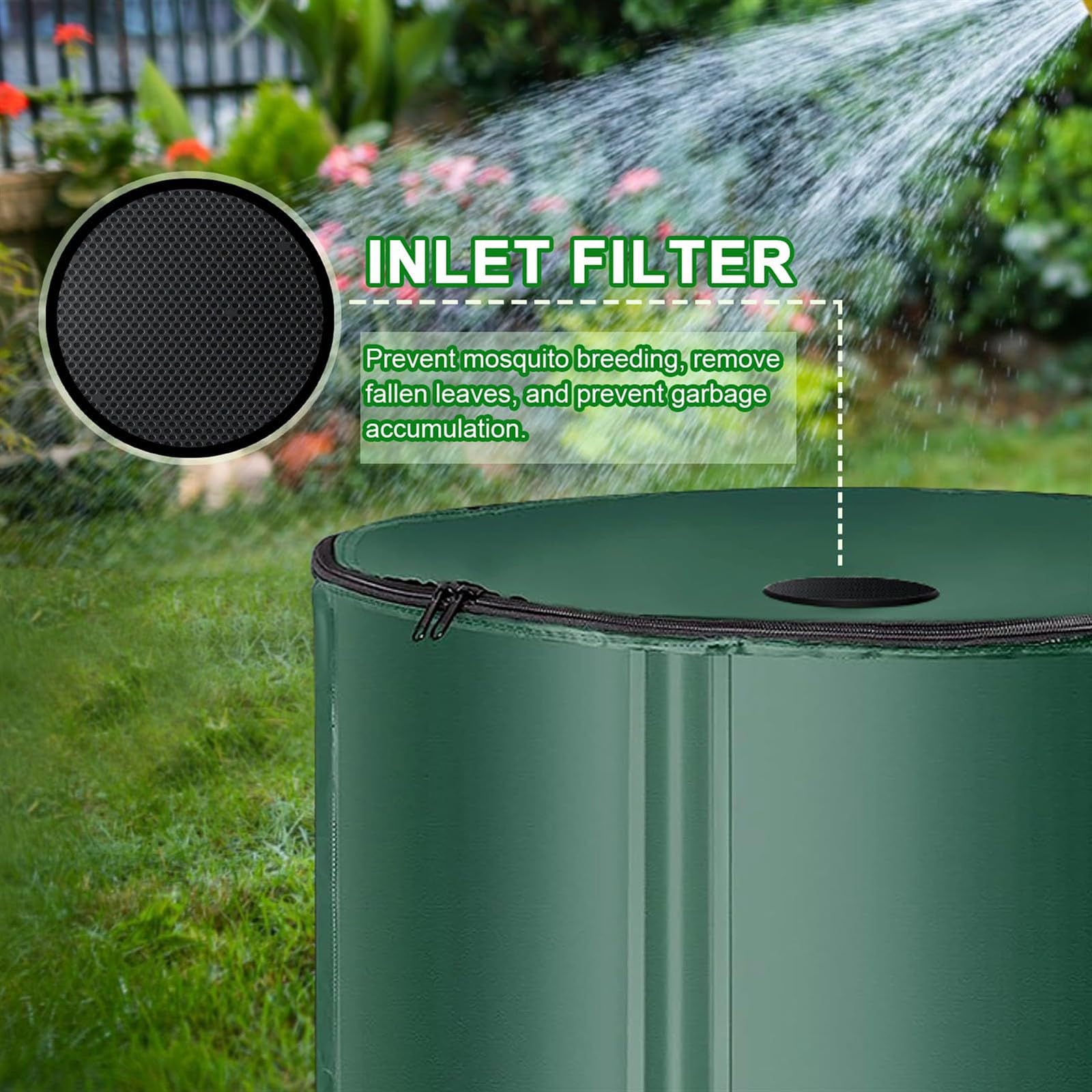Barriles Plegables De 1000 L para Jardín, Sistema Portátil De Recolección De Agua De Lluvia con Grifo Y Tapa con Cremallera. Tanque De Almacenamiento De PVC para Riego De Jardín, Uso Exterior 1000L