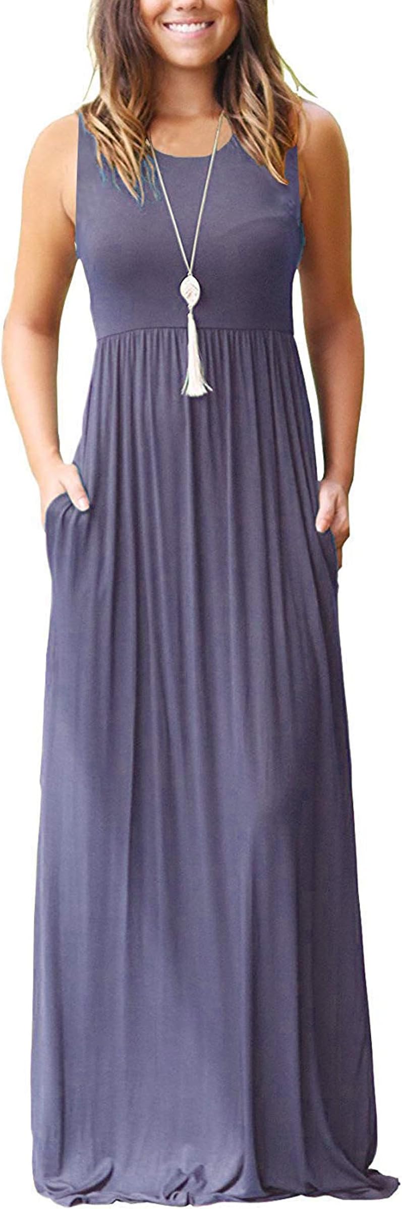 Women's Loose Plain Maxi Dresses Casual Long Dresses with Pockets