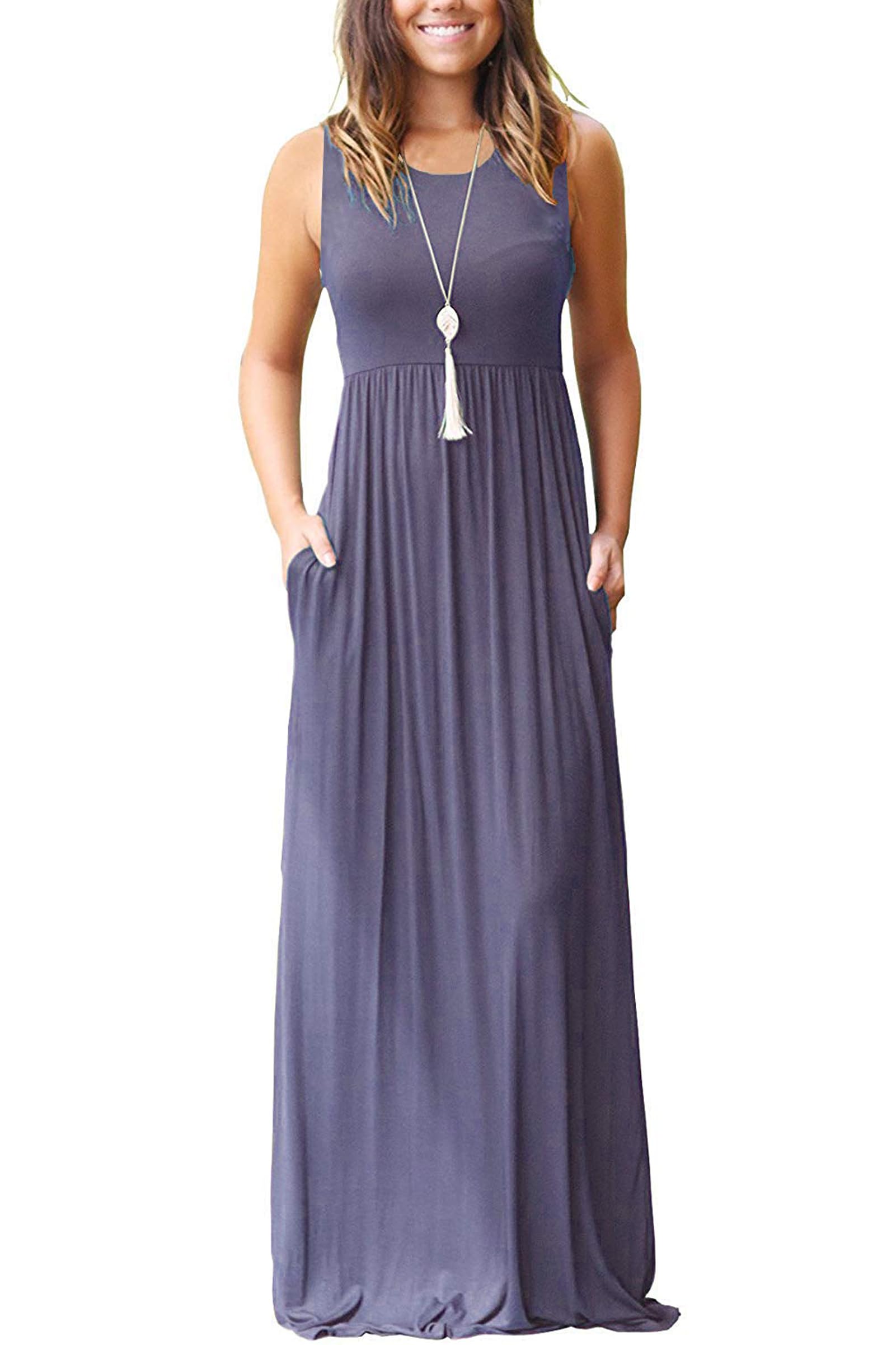 MOLERANI Women's Loose Plain Maxi Dresses Casual Long Dresses with Pockets