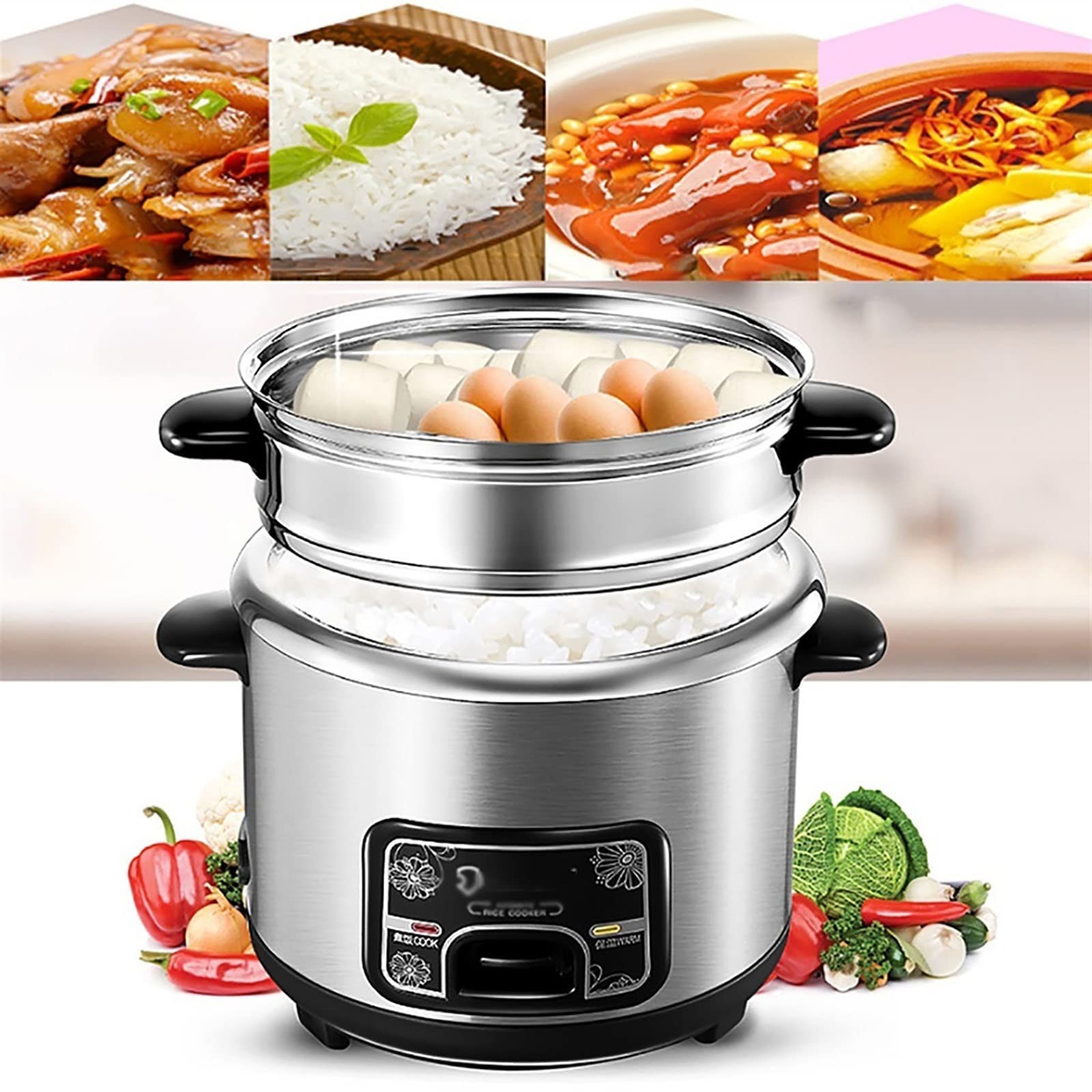 Cuiseur À Riz Et Fonction Vapeur-Chaud (2/3/4/5L) Liner INOX 304, avec Spatule Et Gobelet Doseur, pour 1 À 7 Personnes,2L