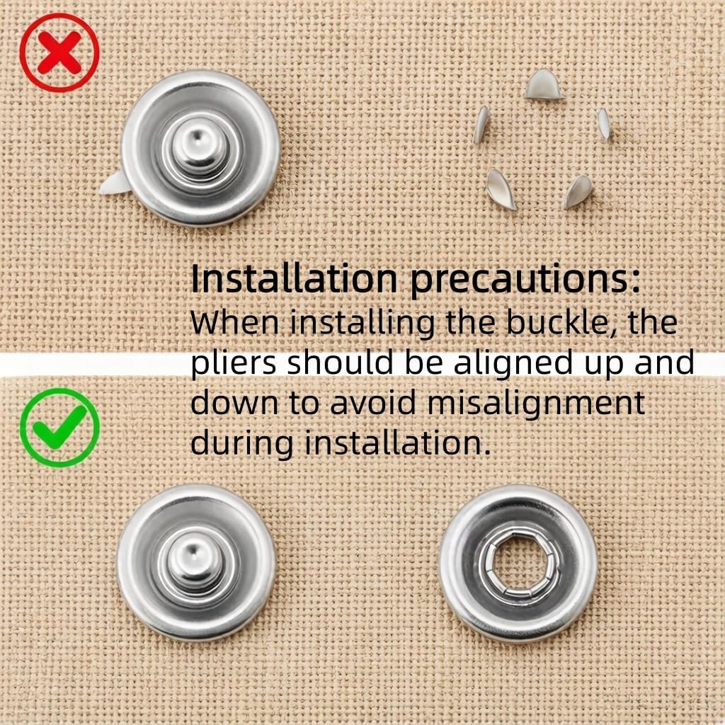 100 Sets of Metal snap Fastener Set, Equipped with Fasteners and Pressing Tools, Sewing Tool kit, Suitable for DIY Crafts, Clothing, Hats, Sewing, and Fabrics, 0.37inch/9.5mm snap Fastener Set image 5
