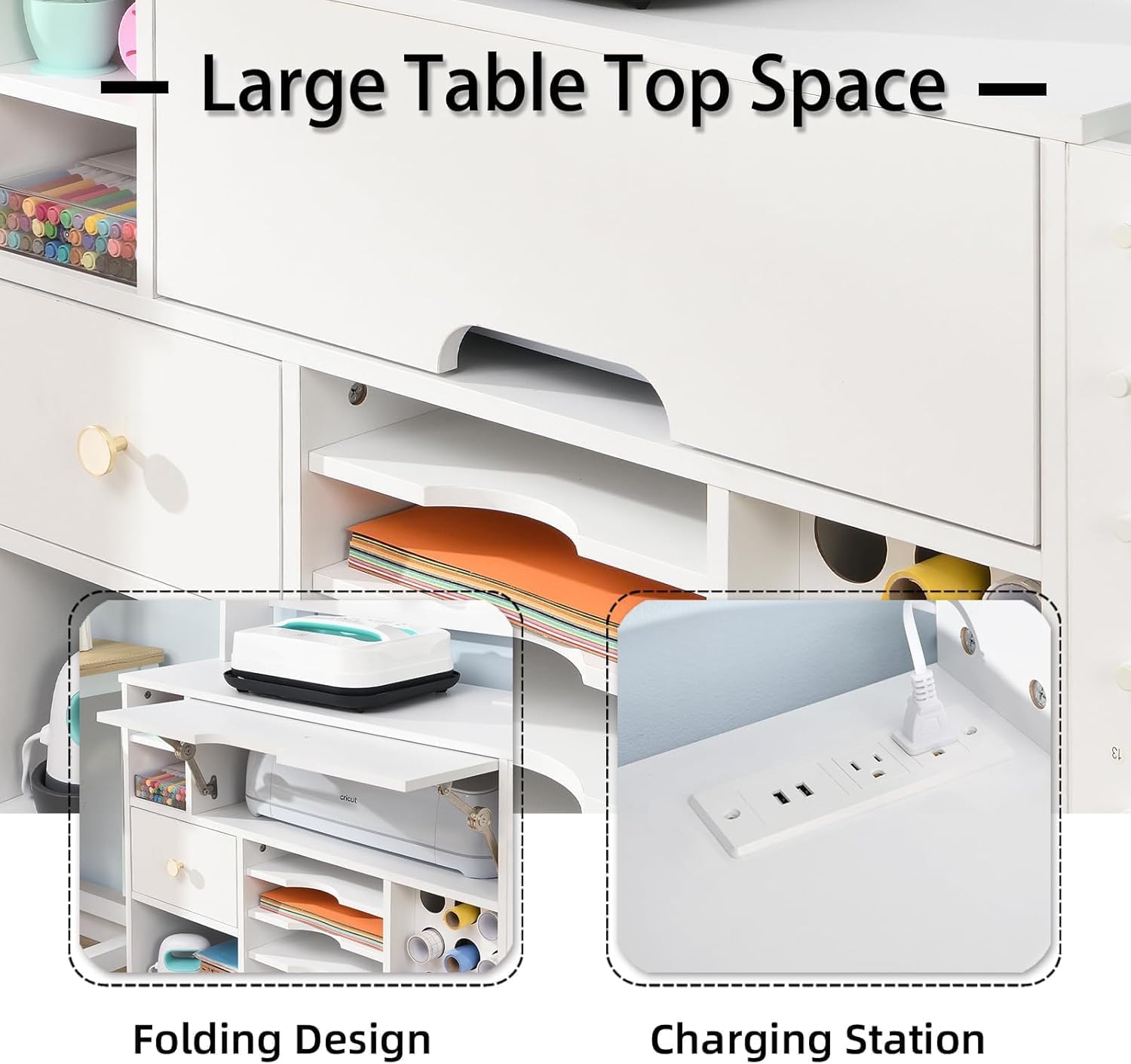 Craft Organization and Storage Cabinet Compatible with Cricut Machines, Craft Table with Storage for Adults, Crafting Desk with Power Outlet,Pegboard, Vinyl Holders