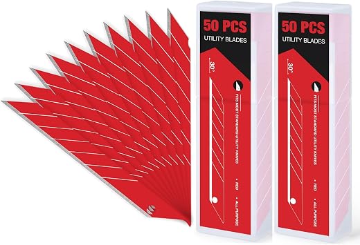 Gomake 9mm Utility Knife Replacement Blades,30 Degree Snap Off Carbon Steel Knife Blades for Retractable Cutting Knives, Hobby, Craft, Box Cutter 100PCS Red