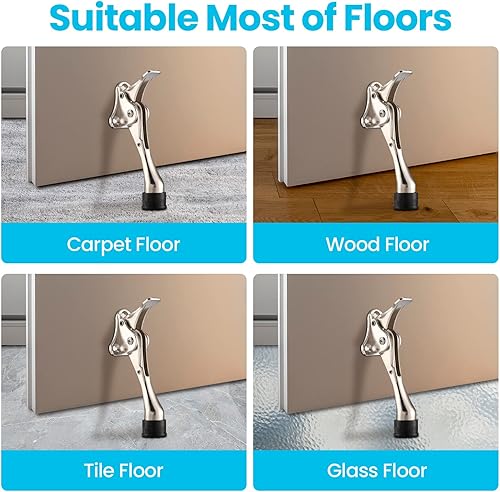 Miniatura 5 de Chumia 12 topes de puerta abatibles de 5.2 pulgadas, resistentes para la parte inferior, puntas de goma antideslizantes ajustables, topes de resorte