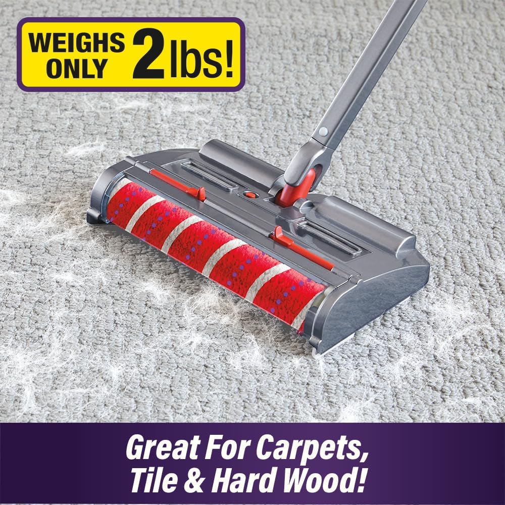 Ontel Turbo Sweeper Electric Broom, 1200RPM Motor, Non-Clogging Rotating Sweeper, 360-Degree Swivel, 60-Minute Cordless Operation, Cleaning for Hardwood or Tile Floors & Carpet