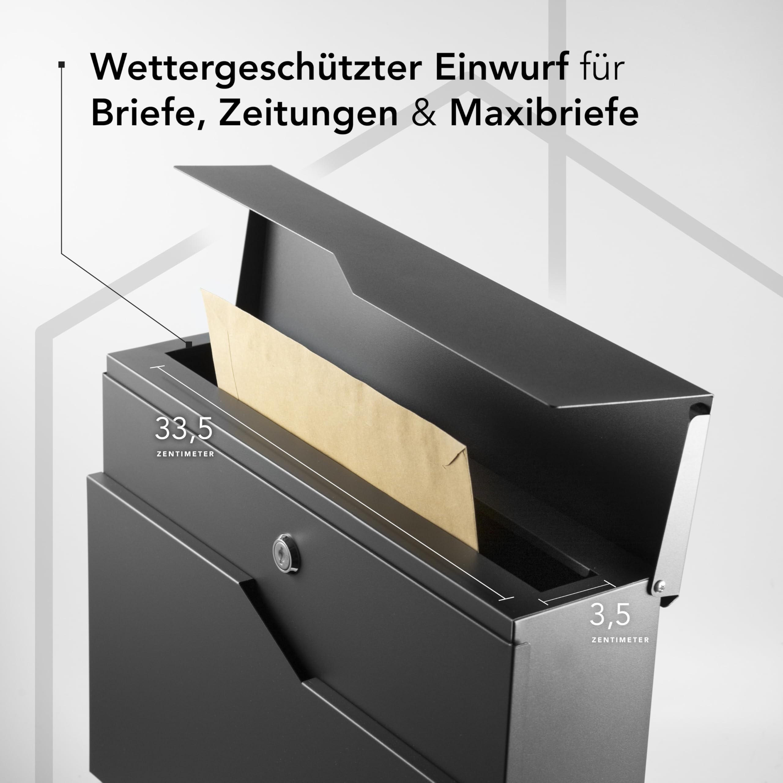 Moderner Briefkasten Personalisierbar Tokio Anthrazit RAL7016 - mit Zeitungsfach - Wandbriefkasten mit Edelstahl Namensschild und Hausnummer Gravur I Rostfrei und UV-beständig (Mit Gravur)