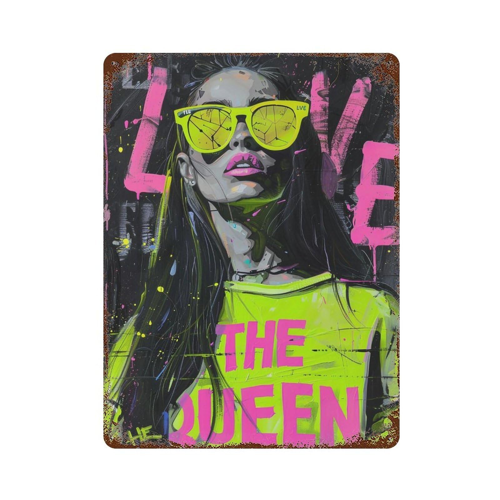 FHUYEURHRY Live The Queen Graffiti Pop 01 Wall Decor Retro Iron Vintage Art Metal Tin Sign Poster Modern Home Cofffee Club Art Bar Shop Decorations Style-7 40x30cm