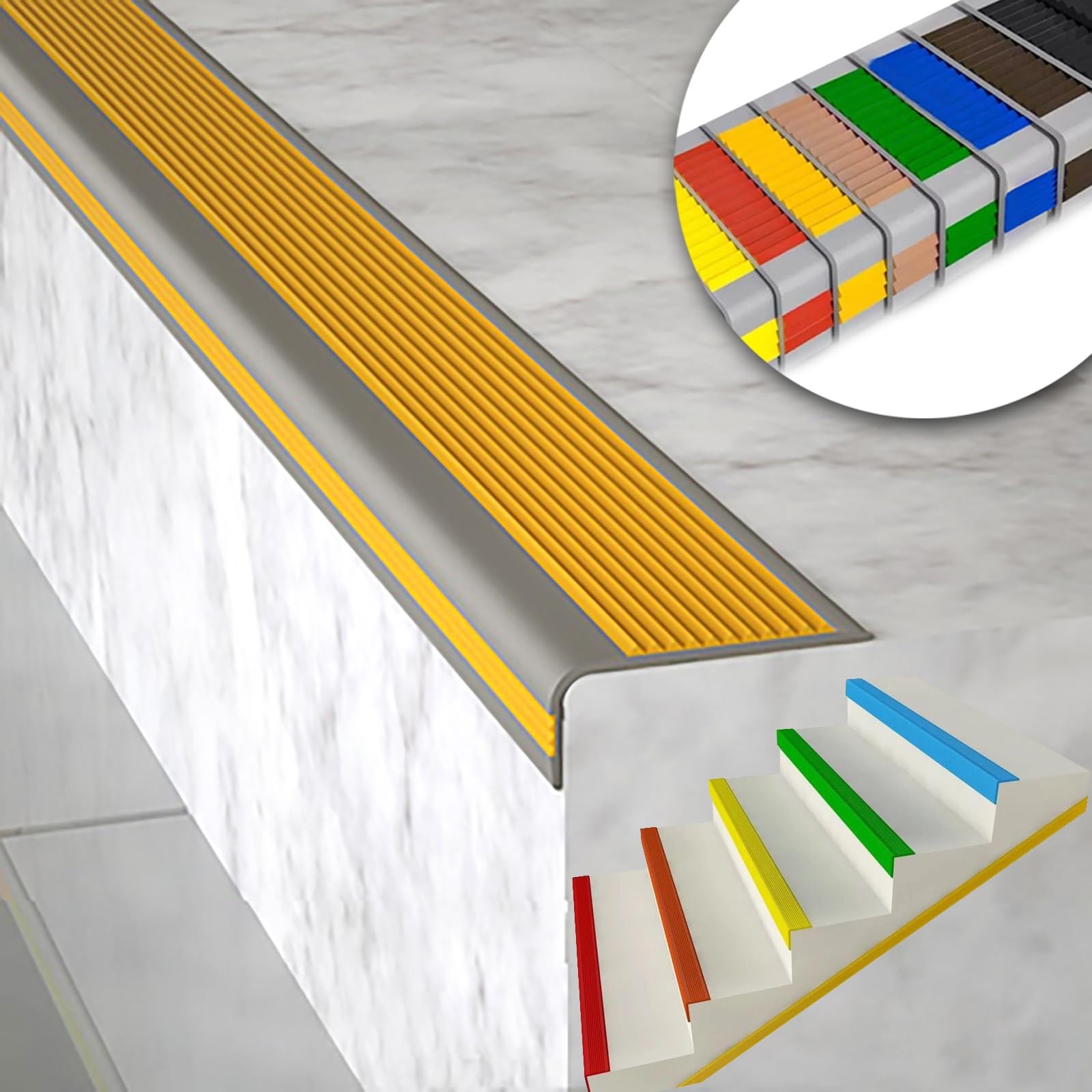 Self-Adhesive Stair Step Transition Strip,Non-Slip Step Edge Protector,Flexible Rubber Stair Edge Protector,indoor stair nosing Guard Strip,Safety Corner Edge Guard Strip,Fire retardant waterproof. (