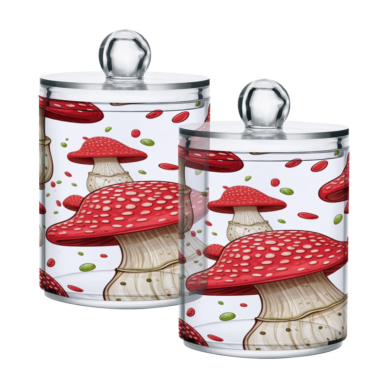 Red-mushrooms-white-pattern Restroom Bathroom Organizers with Lid Qtip Holder Dispenser Apothecary Jars Cotton Balls Pads Swabs Holder Jar 4