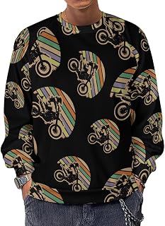 Retro Dirt Bike Motocross Rider Sunset Men's Crewneck Sweatshirt Long Sleeve Casual Pullover Sweater T-shirt Lightweight Tops