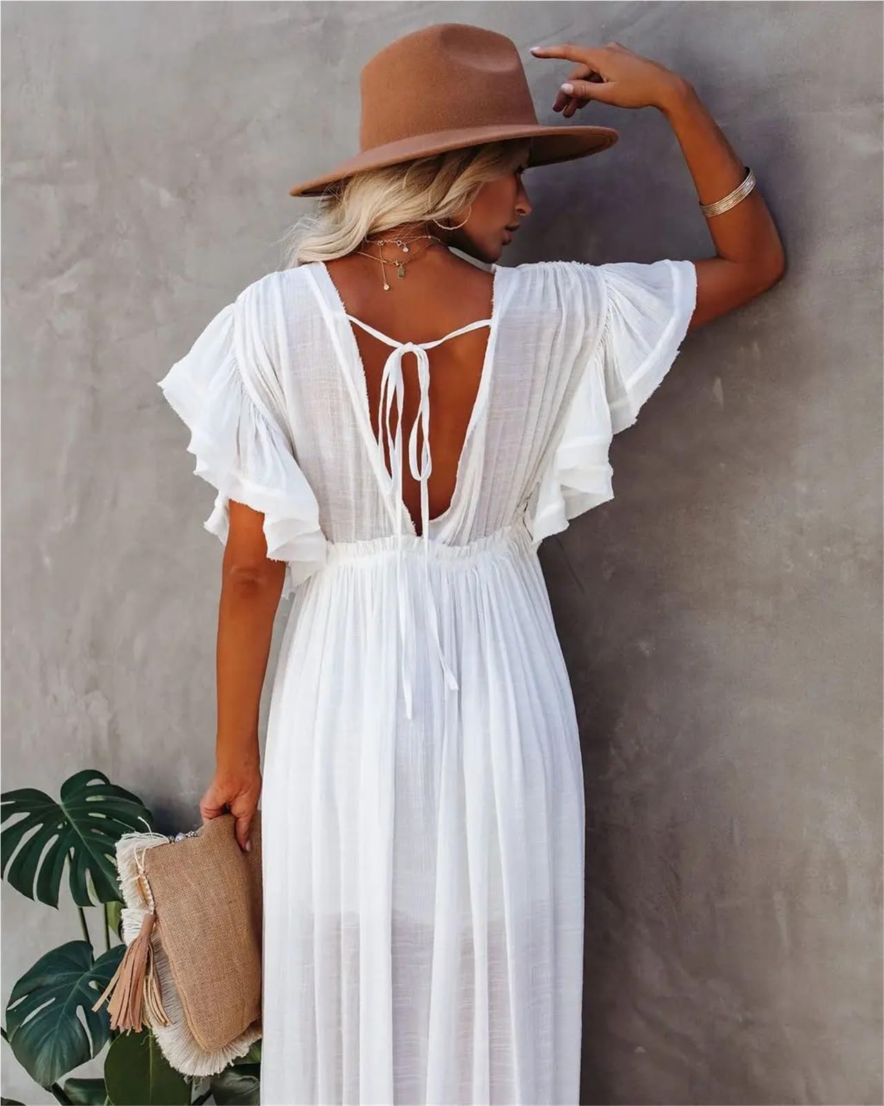 Copricostume da Bikini Copricostume Bikini Estivo Lungo for Donna Abiti da Spiaggia con Scollo a V Abito Bagno Lacci per Vacanza