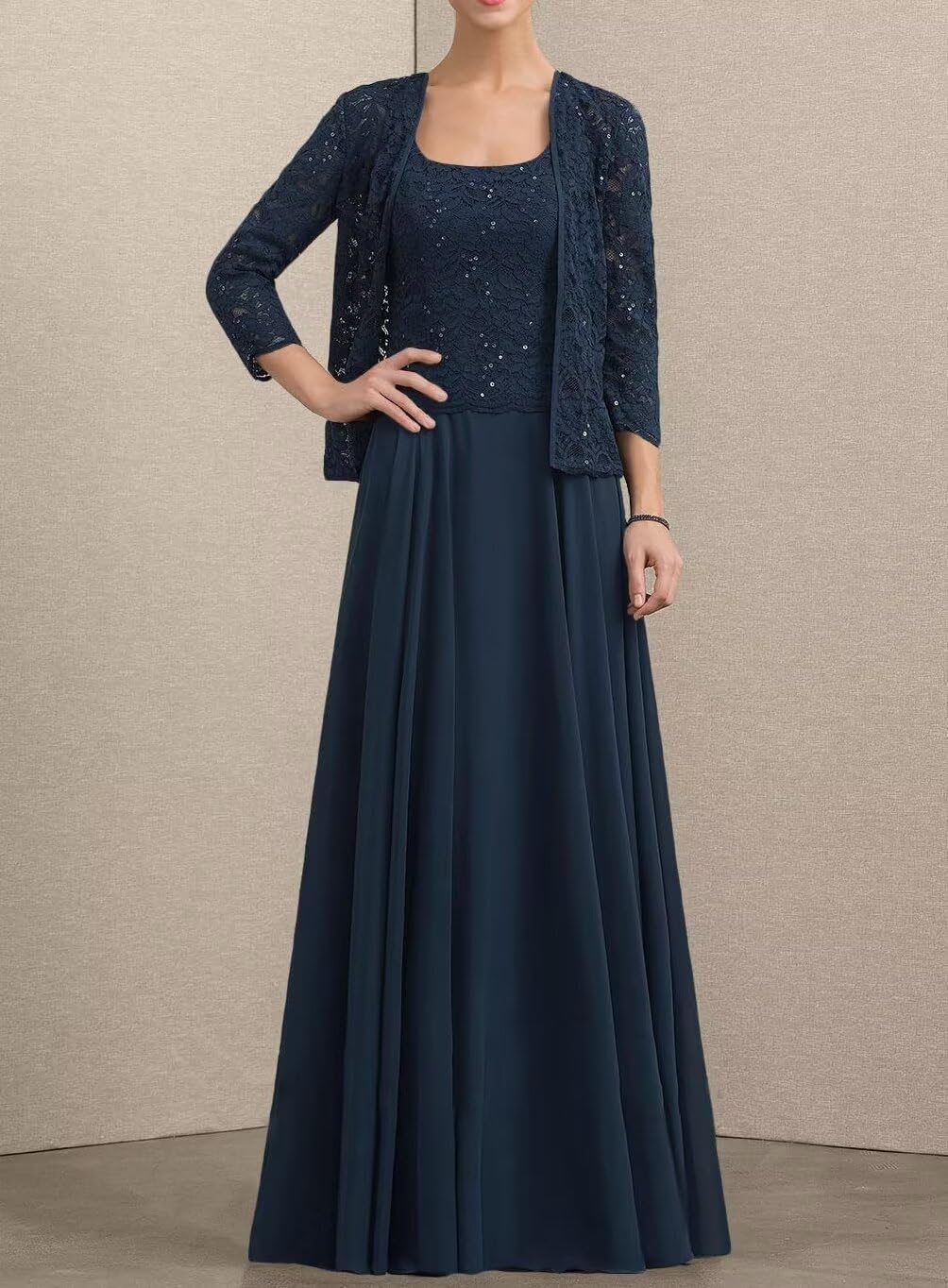 2 Piece Mother of The Bride Dresses for Wedding Chiffon Grandmother Dresses with Jacket - Image 2