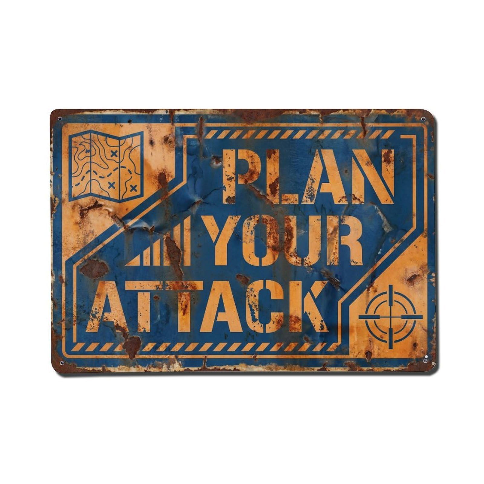 Plan Your Attack Strategy Retro Motivational Slogans Vintage Metal Tin Sign Wall Decor for Cafe, Club, Garden Metal Poster 8x12Inch