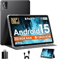 MENTUME 10 Inch Android 15 Tablet: Octa-Core, 18GB RAM 128GB ROM Expand to 1TB, Widevine L1 IPS Display, 6000mAh Battery, Black
