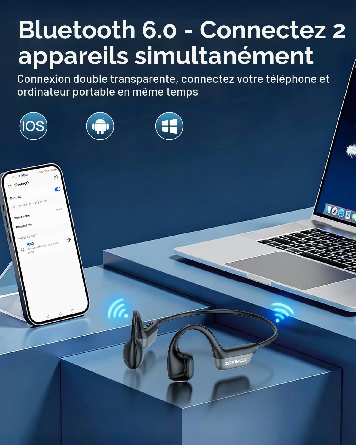 Casque à Conduction Aérienne Écouteurs sans Fil à Oreilles Libres
