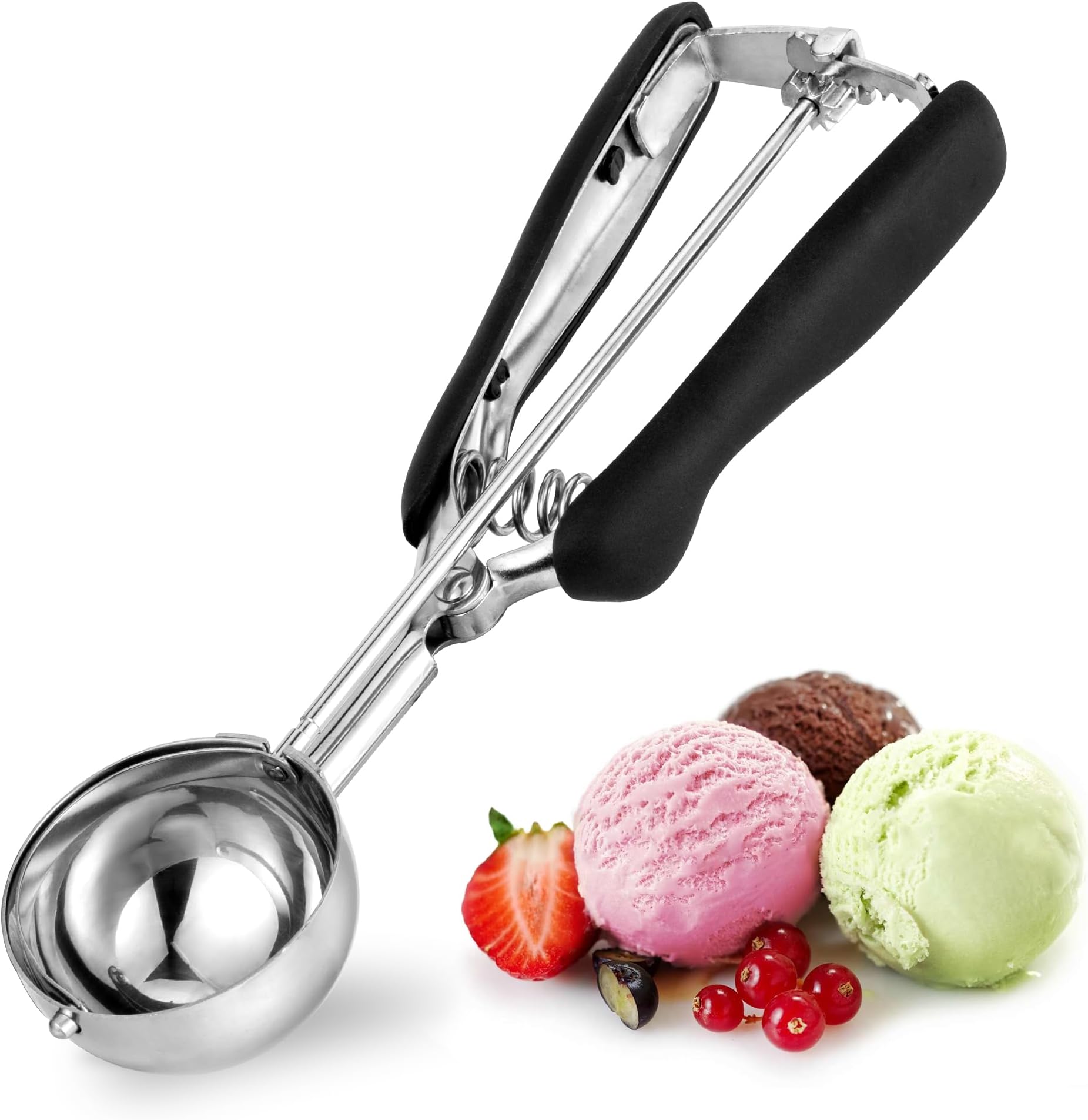 TJ POP Large Cookie Scoop 3 Tbsp, Professional Big Ice Cream Scoop Stainless Steel 50MM, Cookie Dough Cupcake Muffin Scoop for Baking, Good Soft Grips, Quick Trigger Release, 45ml (3 Tablespoon)