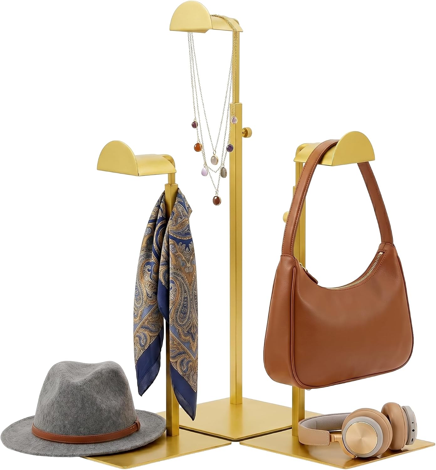 3 Pack Gold Purse Stand, Adjustable Handbag Display Stand with Stable Base