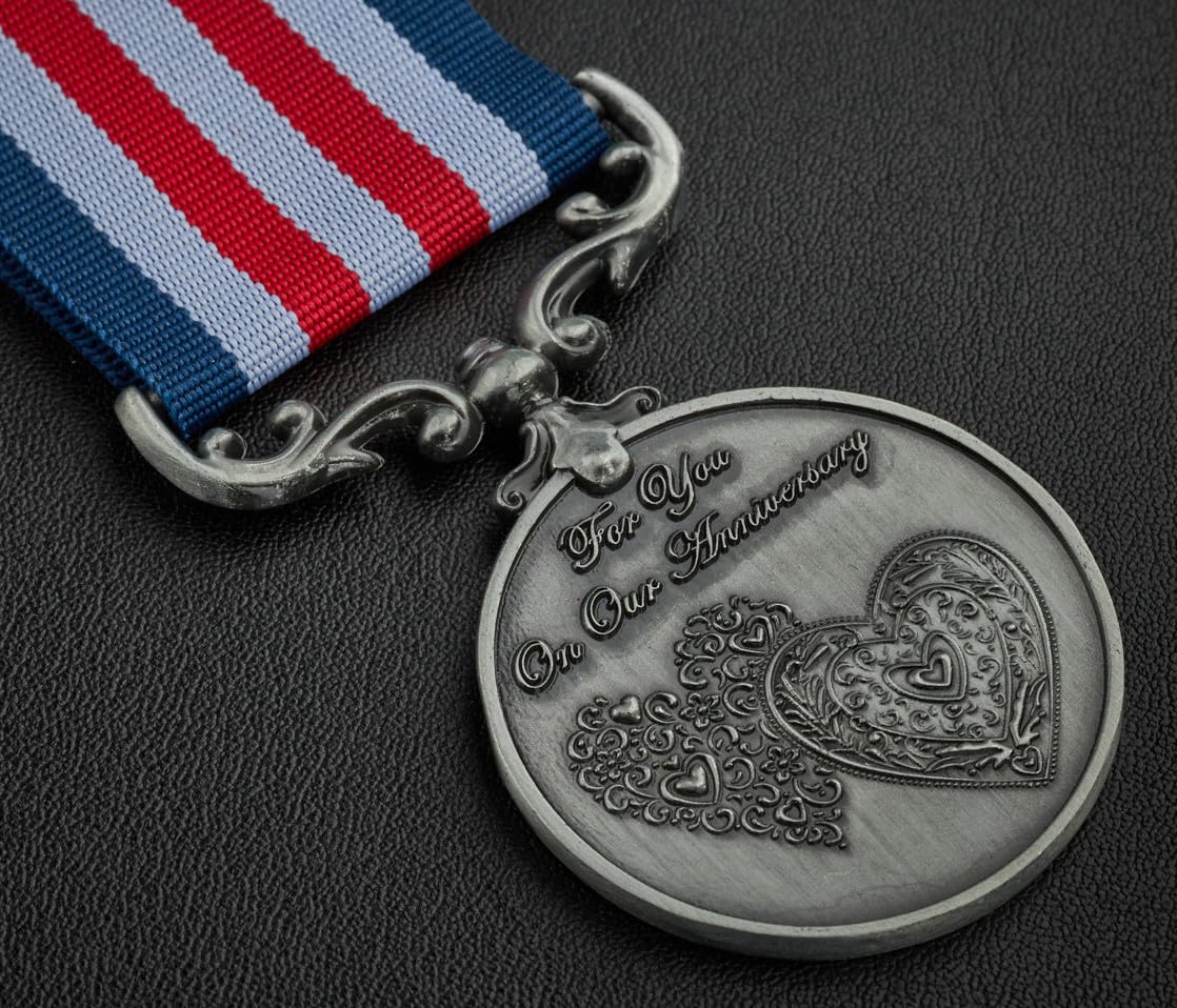 The Commemorative Coin Company Silver For You On Our Anniversary - Long/Distinguished Service & Bravery In The Field Medal. Gift/Present Husband/Wife/Partner. Antique